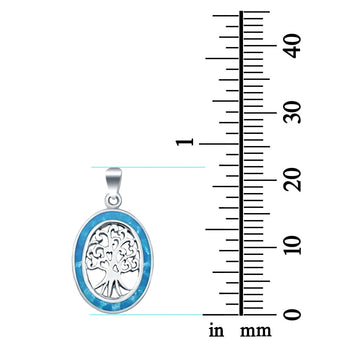 Oval Charm Pendant Tree Roots Lab Created Blue Opal 925 Sterling Silver